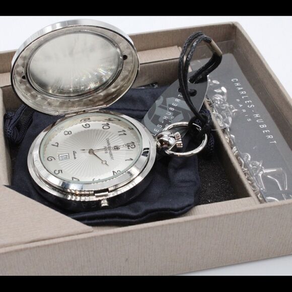 Charles-Hubert, Paris #3851 Hunter Case Picture Frame Quartz Pocket Watch - Picture 3 of 11